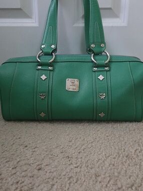 MCM Green Leather Barrel Shoulder Bag